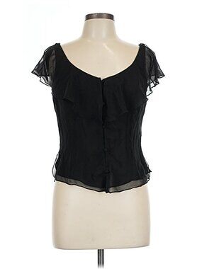 Black Label Silk Ruffle Black Blouse 1990s Y2K VINTAGE EUC